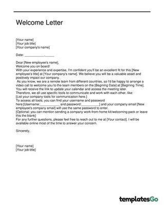 Welcome Letter To New Remote Employee