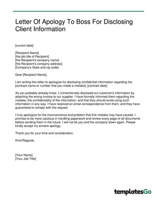 Letter Of Apology To Boss For Disclosing Client Information