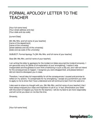 Letter Of Apology To Teacher