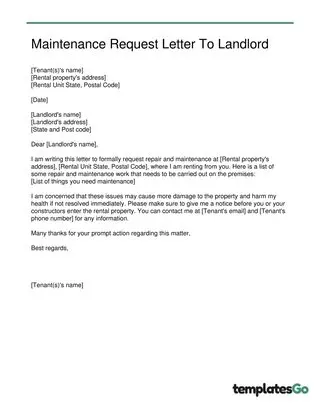Maintenance Request Letter To Landlord