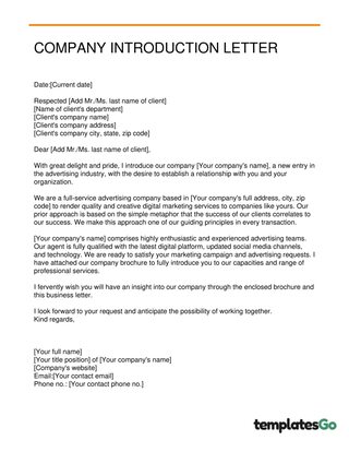 Agency Business Introduction Letter