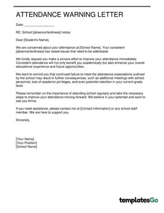 Attendance Warning Letter To Student