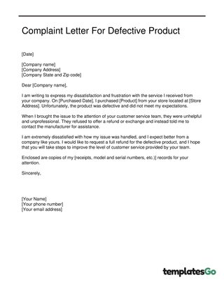 Complaint Letter For Defective Product