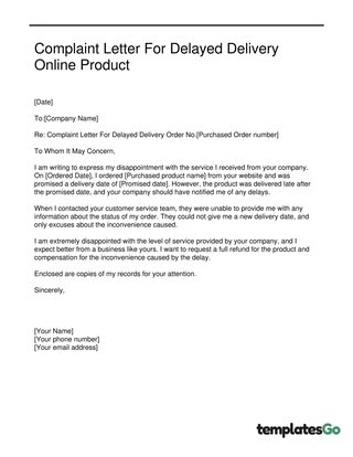 Complaint Letter For Delayed Delivery Online Product