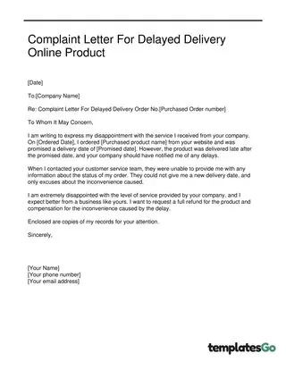 Complaint Letter For Delayed Delivery Online Product