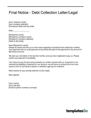Debt Collection Letter Final Notice