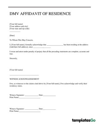 DMV Affidavit Of Residence