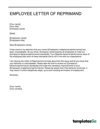 Employee Letter Of Reprimand Personalize Template