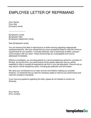 Employee Letter Of Reprimand 