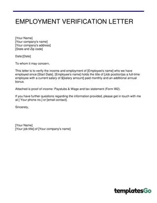 Employment Verification Letter Professional