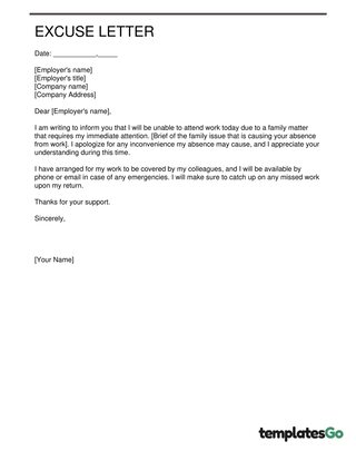 Excuse Letter For Work Due To Family Matter