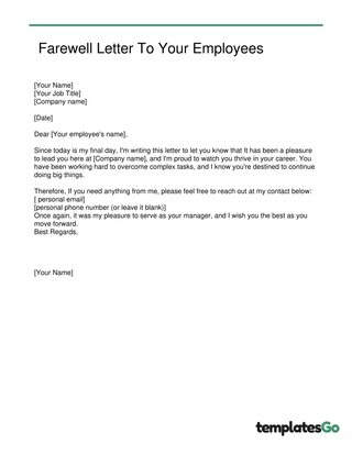  Farewell Letter To Your Employees