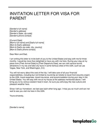 Free Invitation Letter For US Visa For Parent