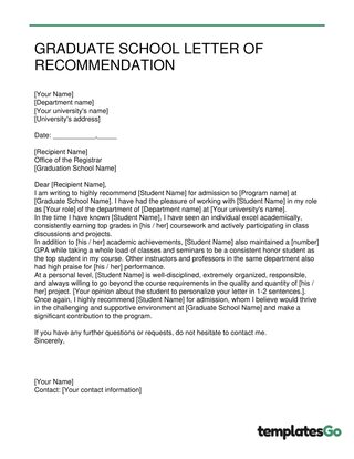 Graduate School Letter Of Recommendation