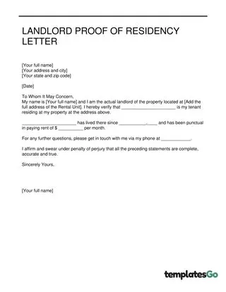 LandLord Proof of Residency Letter Template 