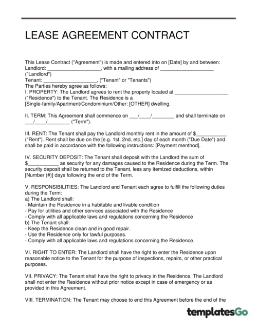 Free Rental / Lease Agreement Templates