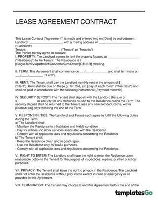 Lease Agreement Contract Template (2pages)