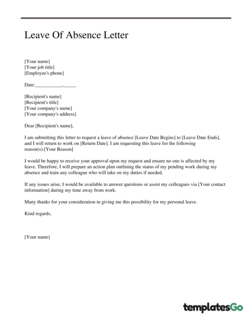 Leave Of Absence Letter Request With Template Examples 