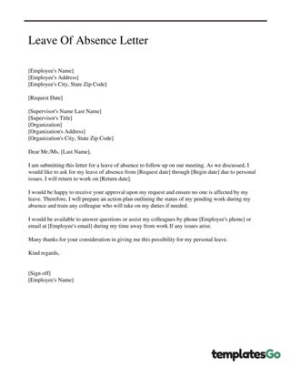 Leave Of Absence Letter for Personal Issues