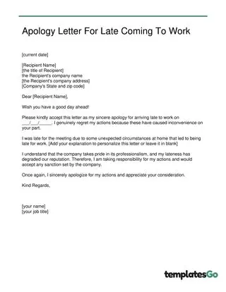 Letter Of Apology For Late Coming At Work