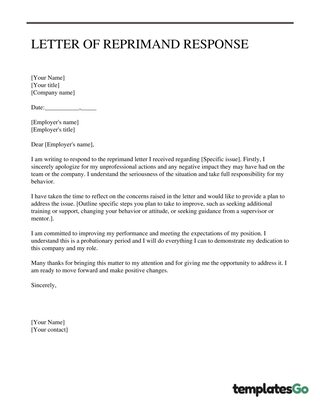 Letter Of Reprimand Response From Employee