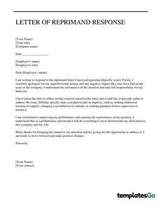 Letter Of Reprimand Response From Employee
