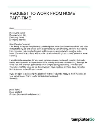 Letter request to work from home part-time