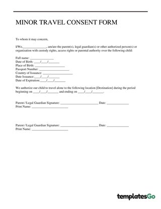 Minor Consent Form To Travel Alone