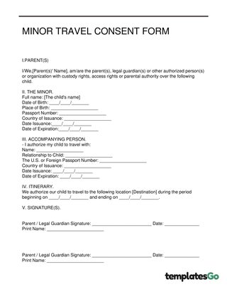 Minor Travel Consent Form w/+3 Editable Templates