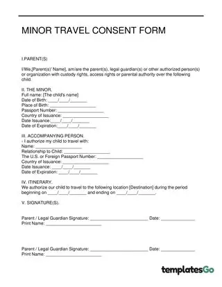 Minor Travel Consent Form With Accompanying Person