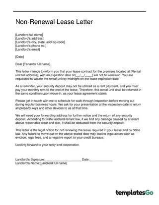 Non-Renewal Lease Letter To Tenant From Landlord