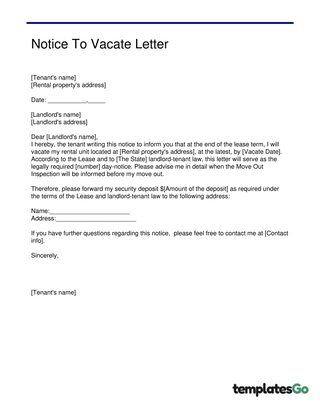 Notice To Vacate Letter From Tenant