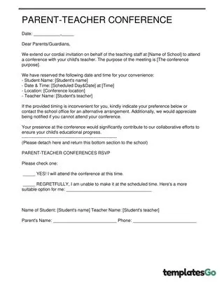 Parent Teacher Conference Letter From School