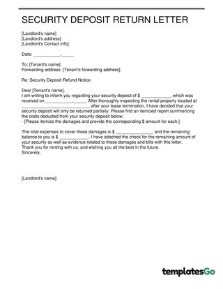 Partially Security Deposit Refund Notice