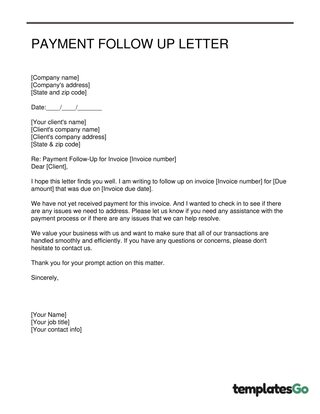 Payment Follow Up Letter