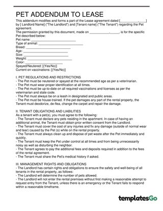 Pet Rental Agreement & Addendum Free Templates