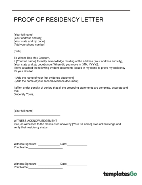 Proof Of Residency Letter 5 Legal Templates 9544