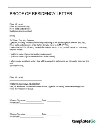 Proof of Residency Letter Template