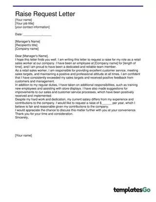 Raise Request Letter For Retail Sales Worker