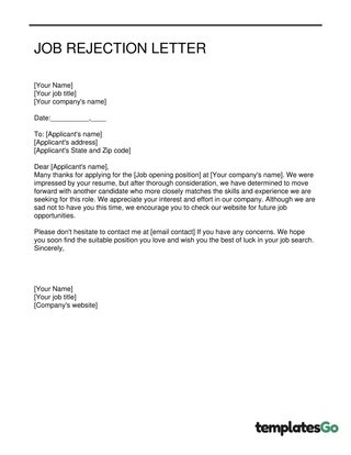 Rejection Letter After Interview Professional Template