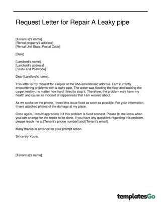 Request Letter for Repair A Leaky pipe