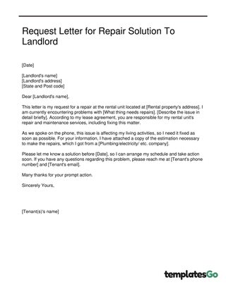 Request Letter for Repair Solution To Landlord