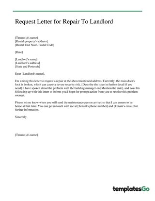 Request Letter for repair the lock in entrance door