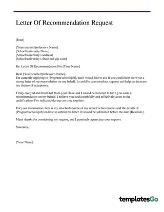 Request letter of recommendation to professor