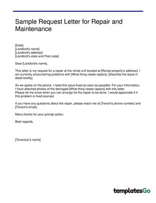 Sample Request Letter for Repair and Maintenance