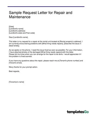 Request Letter for Repair and Maintenance