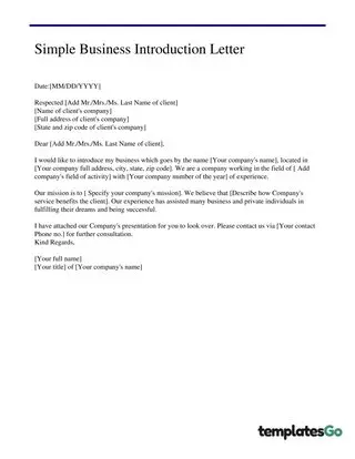 Simple Business Introduction Letter