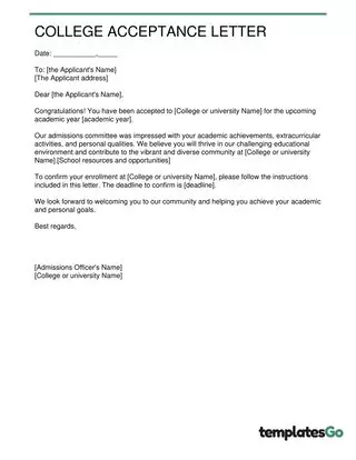 Simple College Acceptance Letter