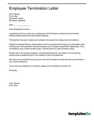 Simple Employee Termination Letter