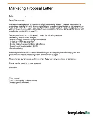 Simple Letter For  Marketing Proposal